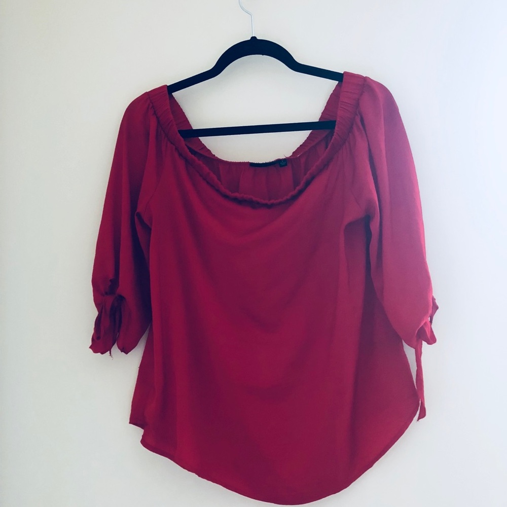Women’s Off The Shoulder Red Satin Shirt